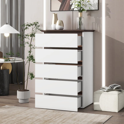 Prilinex 5 Drawer White Dressers for Bedroom Tall Wooden Chest of Drawers for Living Room Hallway 16"D x 24"W x 39"H