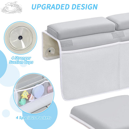 Baby Bath Kneeler and Elbow Rest Pad Set, Foldable Bath Kneeling Pad with Baby HeadBrush, 3 Baby Bath Toys Organizer, Foldable, Non-Slip Foam Mat for Bathing Baby, Gray