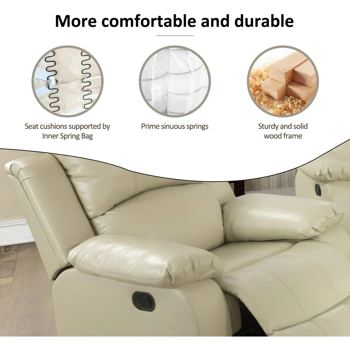 TrumanPick Manual Leather Recliner Chair,Overstuffed reclining Armchair Home Theater Sofa Recliner for Living Room,Beige