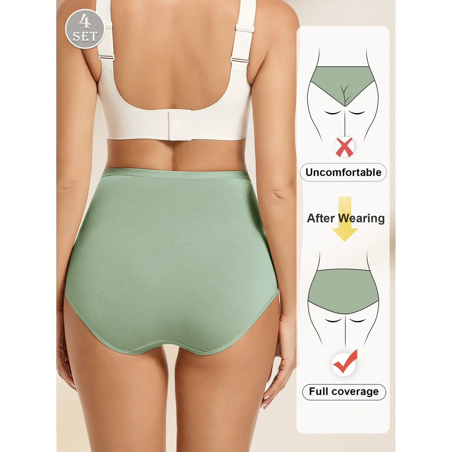 MEIYATING Women's Cotton High Waist Panties - Tummy Control Briefs, 4 Pack