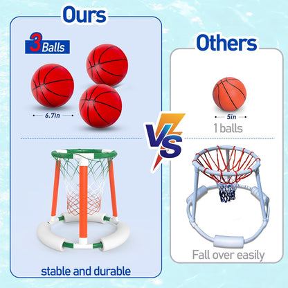 JoyStone Pool Basketball Toys, Floating Swimming Pool Basketball Hoop for Pool Games Poolside Water Basketball Hoop, 3 Balls and Pump