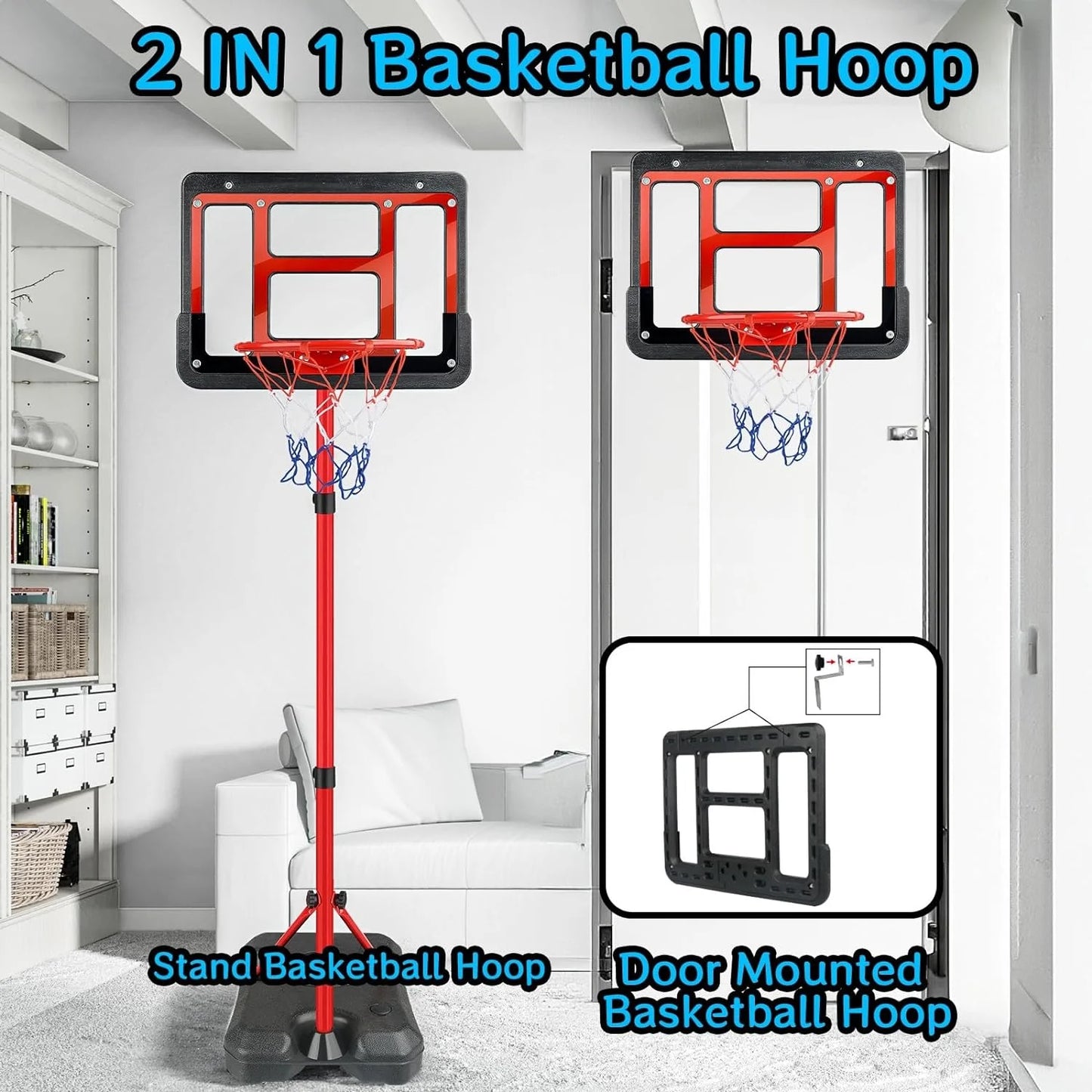 JoyStone Kids Basketball Hoop with Stand, Adjustable Height 3.5FT-6.2FT Toddler Basketball Goal Indoor Outdoor Sport Game Gifts for Boys
