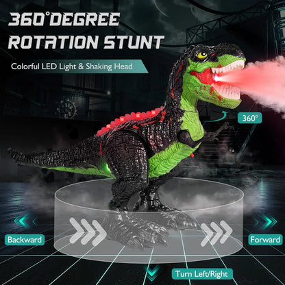 JoyStone Remote Control Dinosaur Toys for Kids, Electric Walking RC T-Rex, Realistic Tyrannosaurus Dino Robot with Roaring and LED Light for Boys and Girls Age 3+, Green