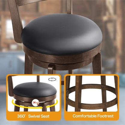 ConzyFancy Set of 2 Swivel Counter Height Barstool 26 Inch Seat Bar Stools Kitchen Bar Chairs for Dining Room Cappuccino
