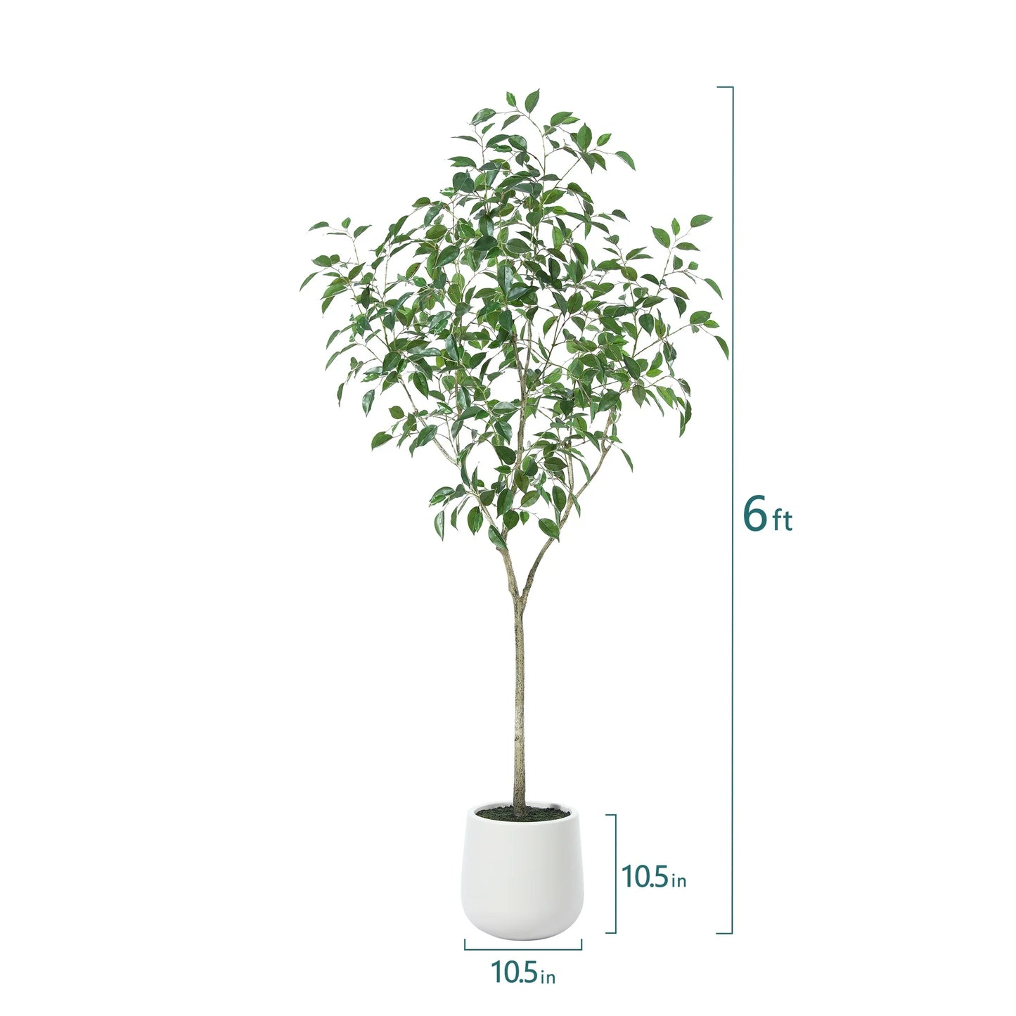 6ft Fake Ficus Tree with Oval White Planter, Pre Potted Faux Greenry Plant for Home Decor Office House Living Room Indoor Outdoor, Big Fake Plants Fake House Plants