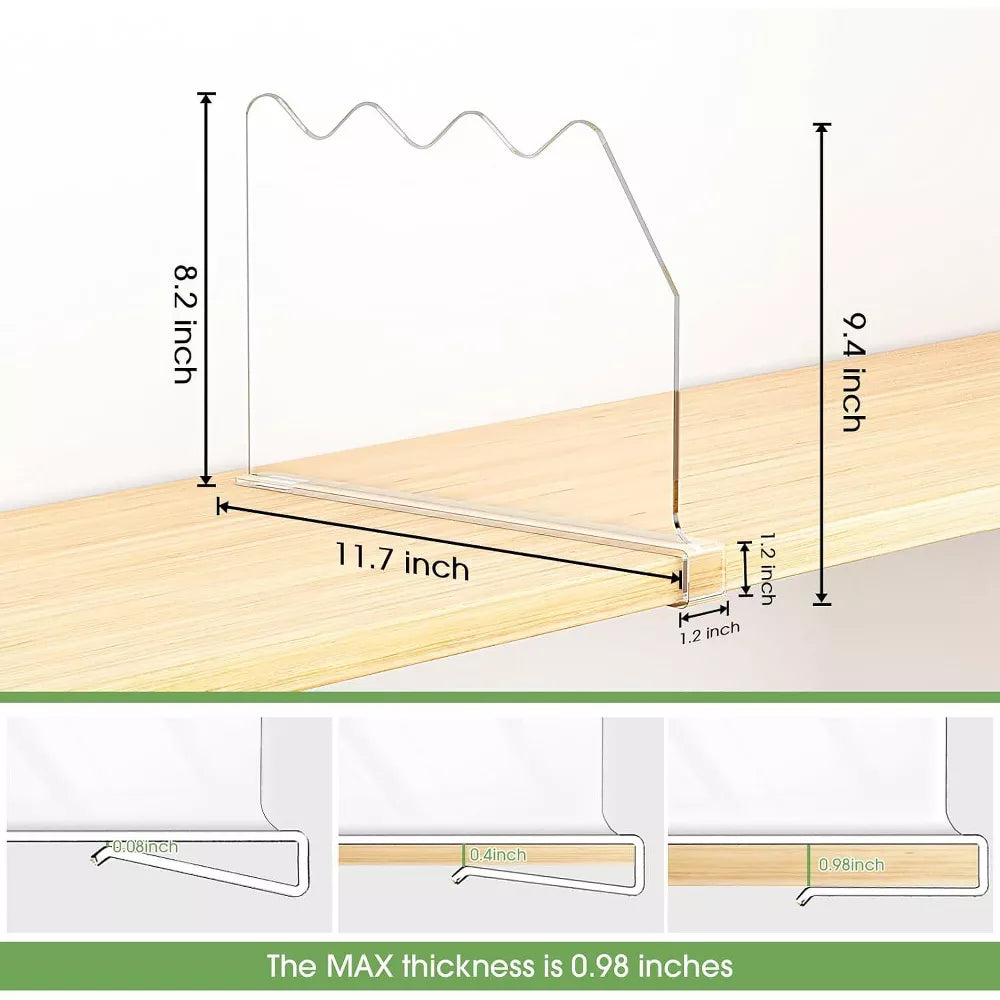 MaseiKar Shelf Dividers for Closet Organization, Clear Closet Shelf Dividers for Clothes Purses Separators, Bedroom, Kitchen, Bathroom, 12 Pack