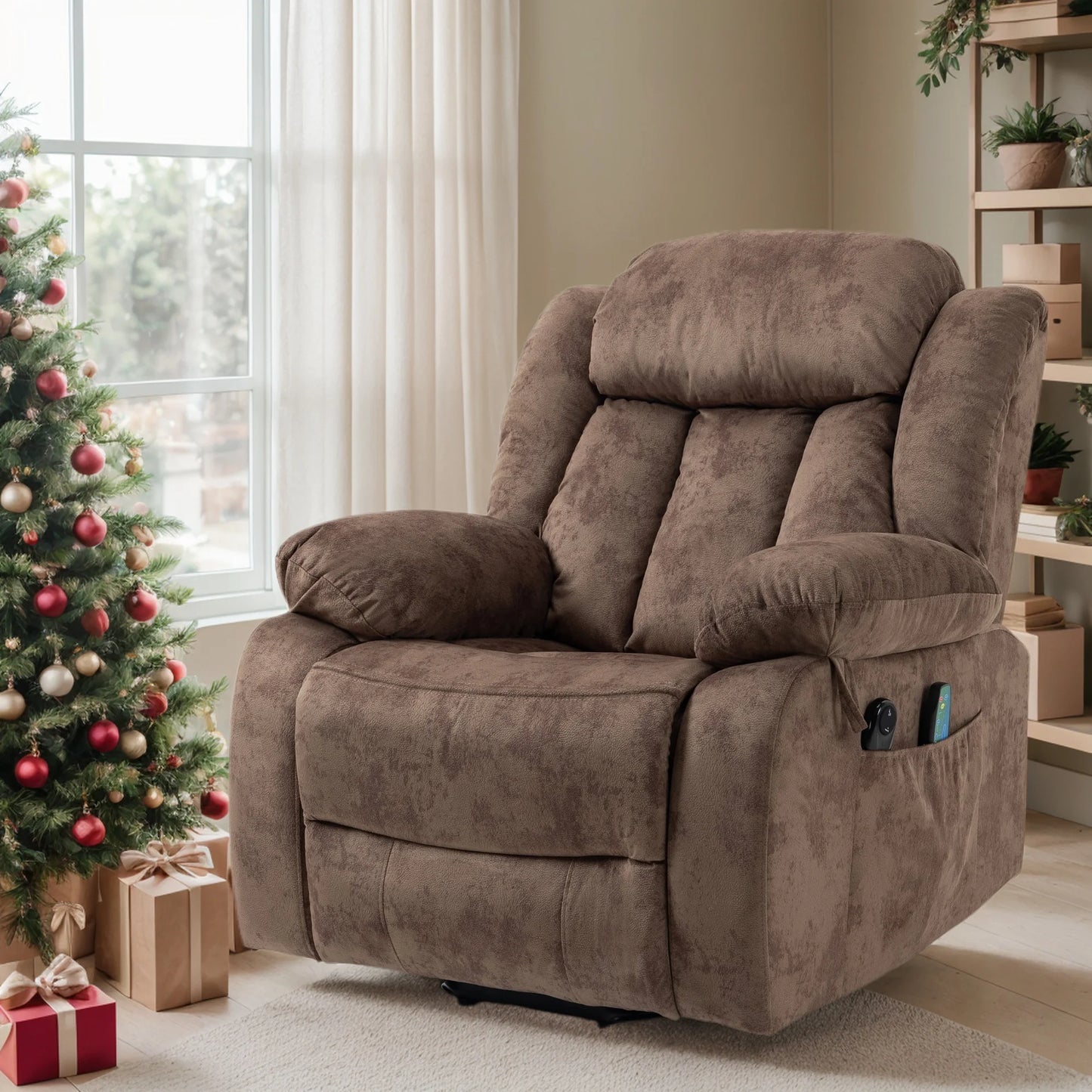 UHOMEPRO Recliner Chair for Living Room, Electric Heated Power Lift Recliner Chairs for Adults Elderly, Recliner Sofa for Seniors 330 lb Capacity with Side Pocket for Home Theater, Brown