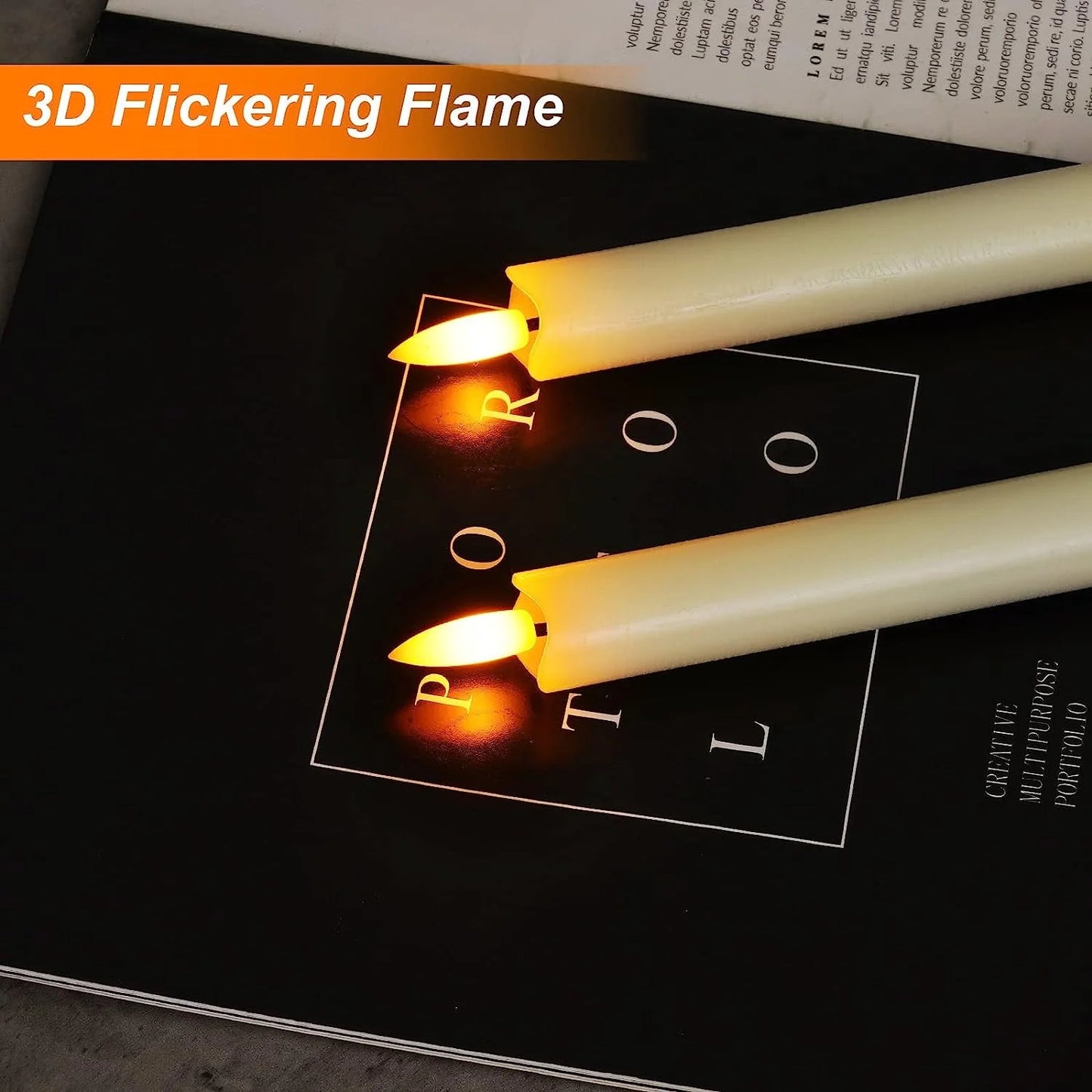 2PCS Real Wax Made Flameless Taper Candles with Remote and Timer, 9.6" Ivory Battery Operated Candle Stick Flickering, Led Taper Candles with Lifelike Flame for Valentine's Day Indo