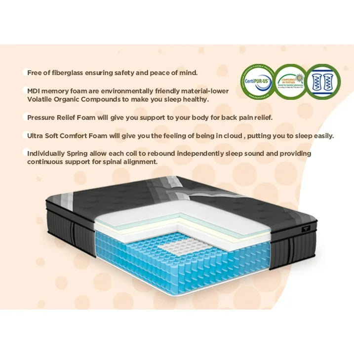 DIGLANT 14 Inch Queen Plush Hybrid Mattress Bed in a Box, 5 Layer Memory Foam with Pocket Springs for Supportive & Pressure Relief with Soft Fabric,100 Nights Trial,60"*80"*14"
