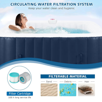 4-6 Person Outdoor Portable Inflatable Heated Hot Tub with 130 Bubble Jets, Square Inflatable Heated Pool Spa with Insulated Cover, Insulated Cover and Carry Bag, Blue