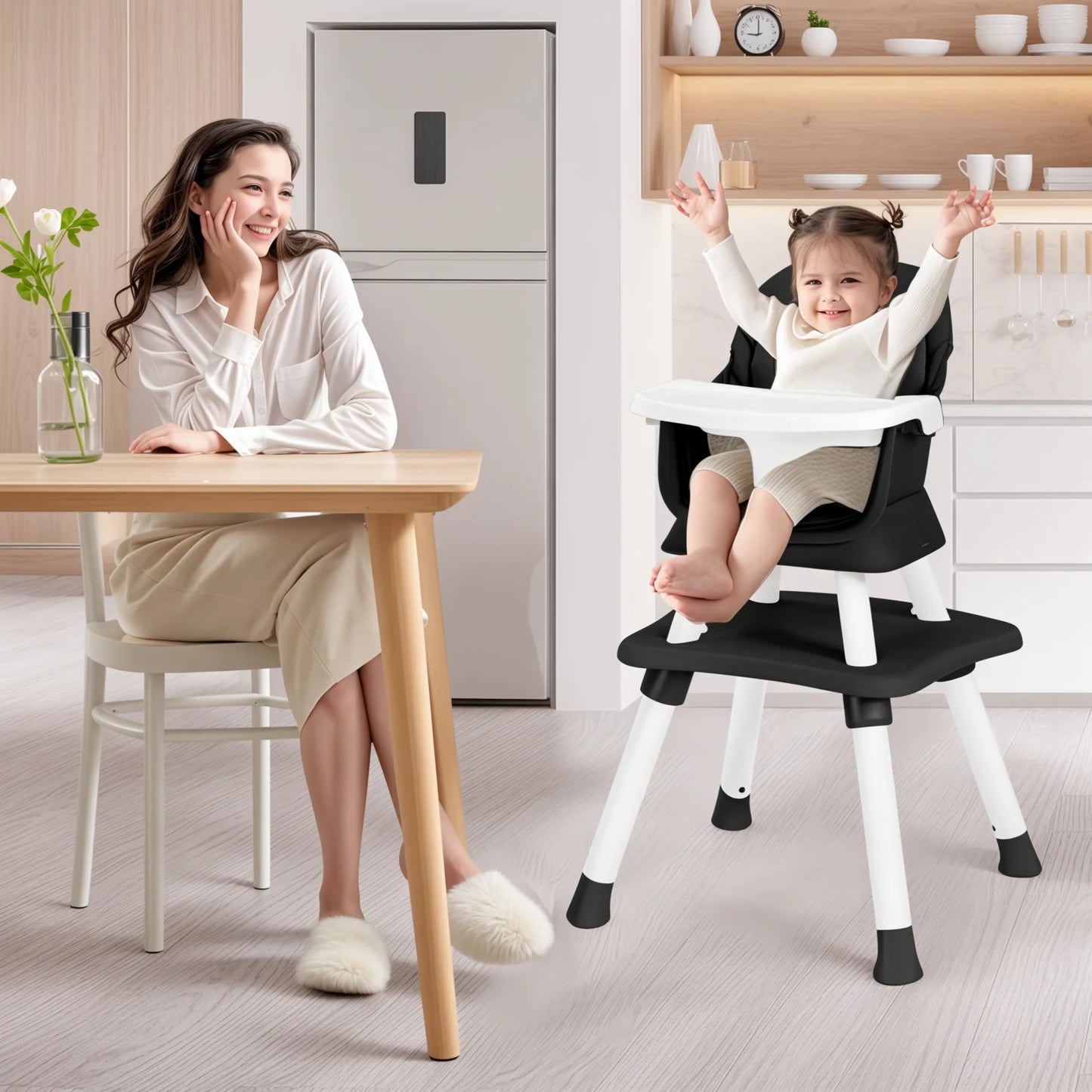 LINLUX 8 in 1 Convertible High Chair for Babies, Feeding Booster Seat for Toddlers, Black