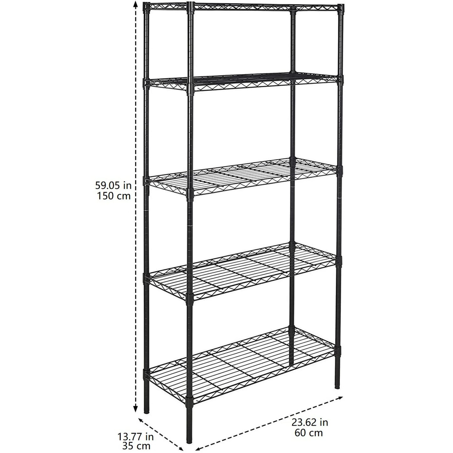 5-Shelf Adjustable Heavy Duty Steel Wire Rack Storage Shelving Organizer for Kitchen, Garage, 23.62" L x 13.77" W x 59.05" H, Black