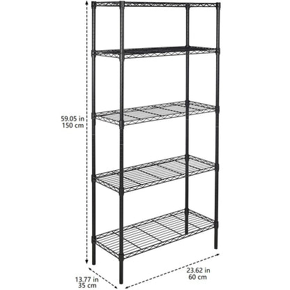 5-Shelf Adjustable Heavy Duty Steel Wire Rack Storage Shelving Organizer for Kitchen, Garage, 23.62" L x 13.77" W x 59.05" H, Black