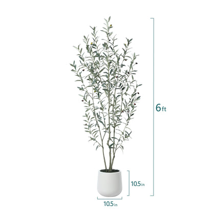 6ft Fake Plastic Olive Tree with Oval White Planter, Pre Potted Faux Greenry Plant for Home Decor Office House Living Room Indoor Outdoor, Big Fake Plants Fake House Plants