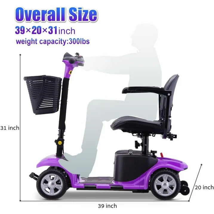 SKRT Mobility Scooter for Adults, Senior, skmc 4 Wheels Electric Powered Chargeable Device for Travel, Lightweight and Portable, with LED Headlights and Basket, Charger Included