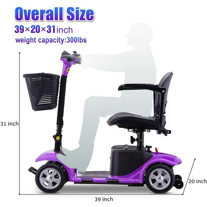 SKRT Mobility Scooter for Adults, Senior, skmc 4 Wheels Electric Powered Chargeable Device for Travel, Lightweight and Portable, with LED Headlights and Basket, Charger Included