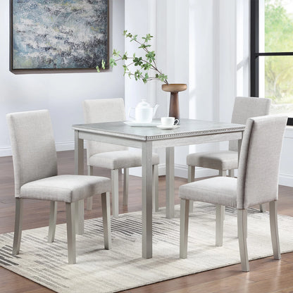 5 Piece Dining Table Set, Rustic Wood Kitchen Table and 4 Upholstered Chairs Set, Farmhouse Square Wooden Dining Room Set for Kitchen Dining Room, for Small Spaces, Breakfast Nook, Gray
