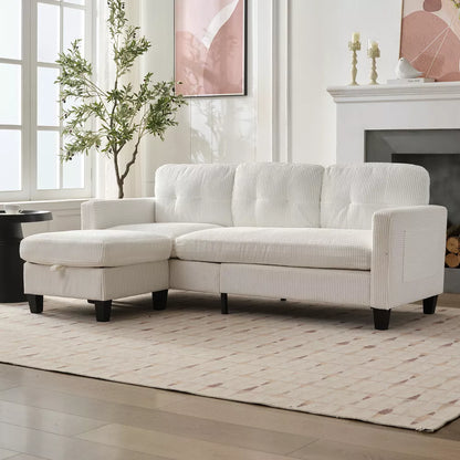 Mjkone 76" Convertible L-Shaped Sectional Sofa with Storage Ottoman | Corduroy 3-Seater Couch for Living Room/Office - Comfortable&Space-Saving