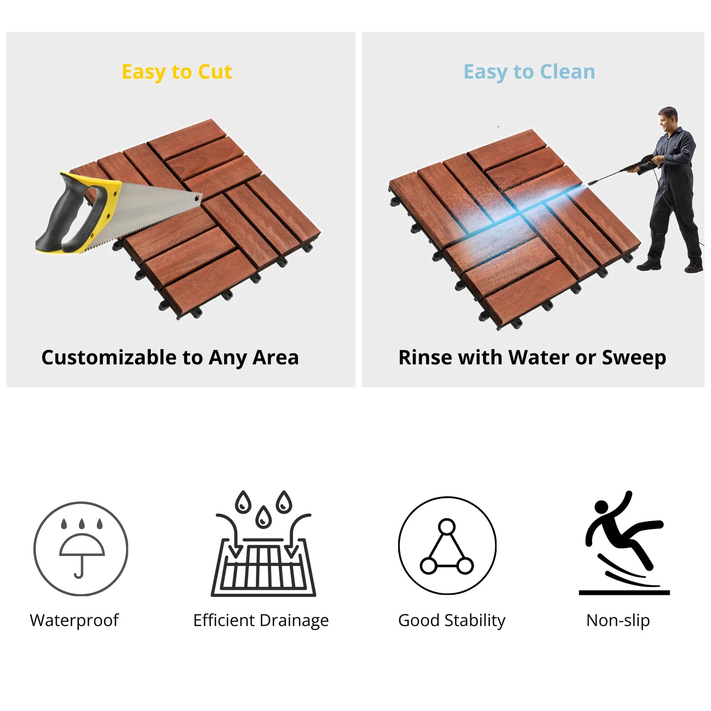 TrumanPick 27 PCS Deck Tiles Outdoor Interlocking Patio Tiles Waterproof for Backyard Porch, 12"W x 12"L, Brown Checker