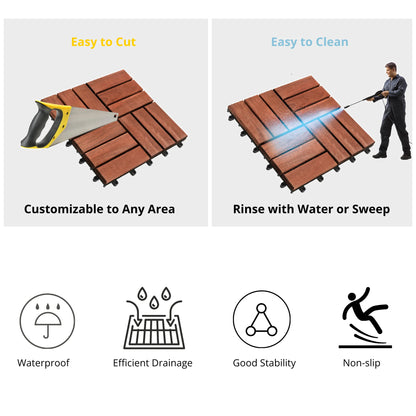 TrumanPick 27 PCS Deck Tiles Outdoor Interlocking Patio Tiles Waterproof for Backyard Porch, 12"W x 12"L, Brown Checker
