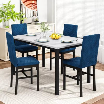 Hooseng 5 Pieces Kitchen Table And Chairs Set, Dining Table Set for 4, Rectangular Dining Table Set with Four Upholstered Chairs And Faux Marble Top