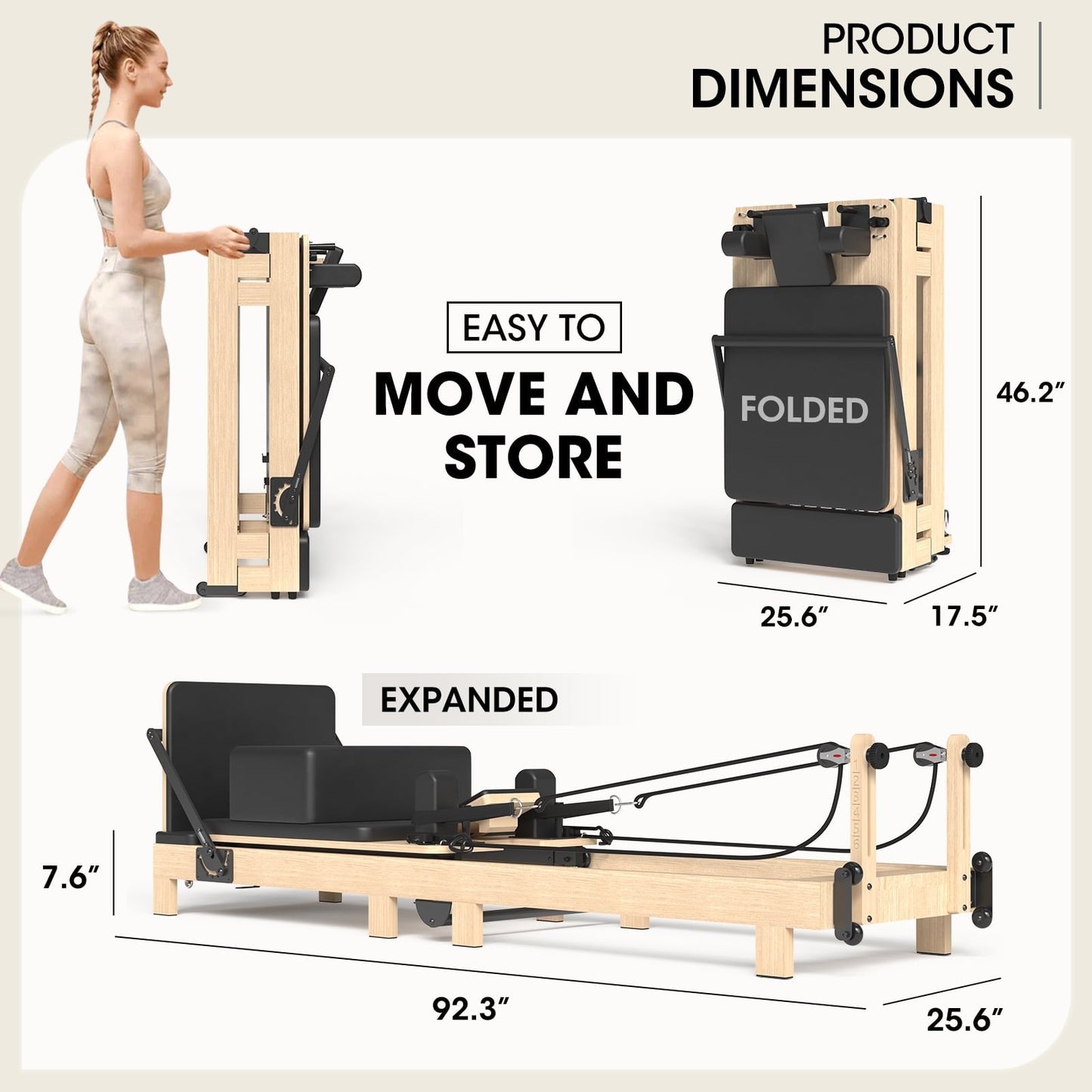 Syedee Pilates Reformer Machine, Wood Pilates Machine Bed Yoga Exercise Strength Training Equipment for Home Workout
