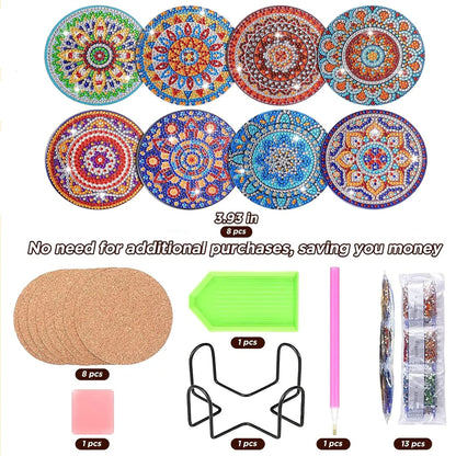 Diamond Painting Coasters with Holder,DIY Datura flower Life Coaster Diamond Art Kitsfor Beginners, Adults Small Diamond Painting Kit Art Craft Supplies(8 Pcs )