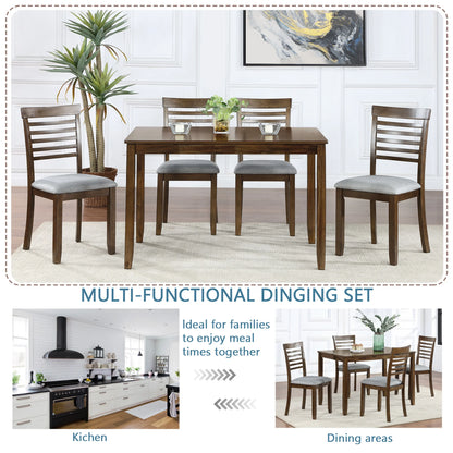 Sesslife 5 Piece Dining Set with One Rectangle Table and 4 Upholstered Chairs for 4 Persons, Dining Room Table Set for Small Place(Table+4 Chairs)