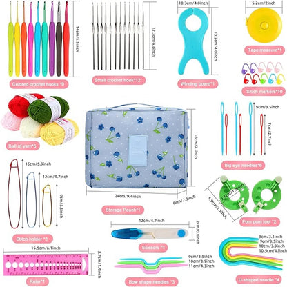 59 Pcs Crochet Hooks Kit ,Beginners Portable Crochet Set Including Yarn, Crochet Hooks,Plastic Large Eye Needle Crochet tools and Crochet Accessories