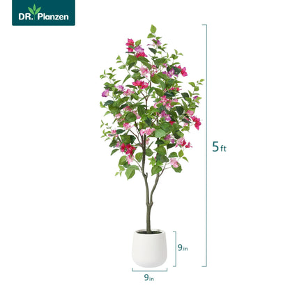 5ft Artificial Bougainvillea Tree with 9 inch White Planter, Tall Fake Bougainvillea Trees with Red Flowers, Faux Bougainvillea Silk Plants for Indoor, Plants for Home Decor