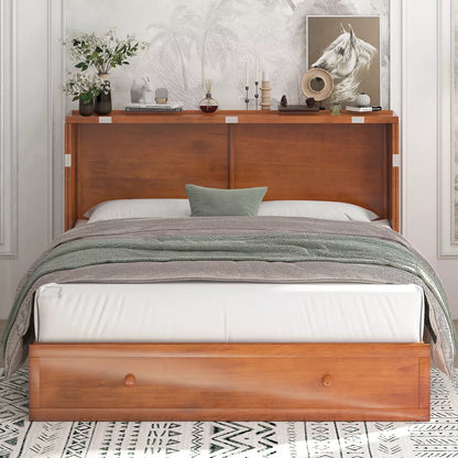 Mjkone Murphy Cube Cabinet Bed, Queen Murphy Bed with Trifold Foam Mattress, Built-in USB Charging Station& Roomy Storage Drawers