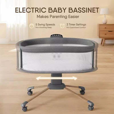 BabyBond Baby Rocking Bassinet with Breathable Mesh& Mosquito Net, Baby Bedside Sleeper with Calming Motion, 3 Adjustable Height for Infants