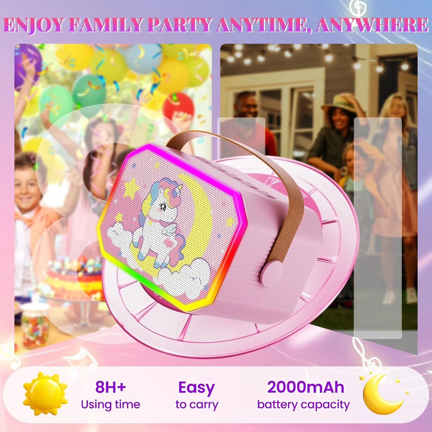 JoyStone Mini Karaoke with 32G Card, Portable Bluetooth Speaker with Wireless Microphone, Led Lights, Kids Music Player Toys for Kids