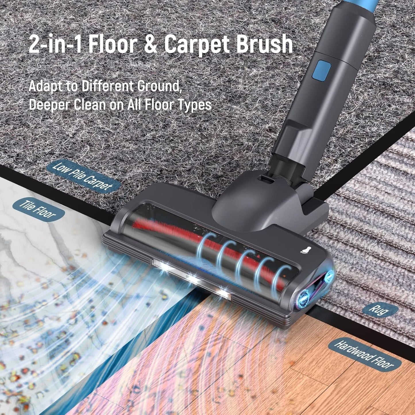 Lazyswan Cordless Vacuum Lightweight Stick Vacuums for Pet Hair/Carpet Gray
