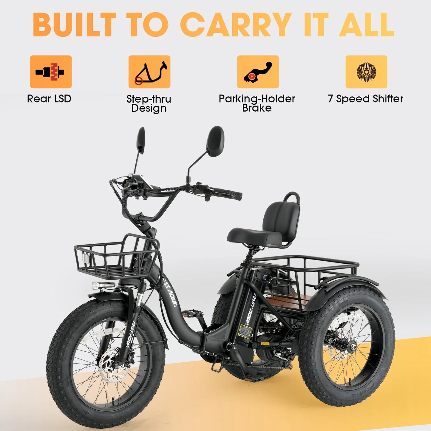 Skeri Electric Tricycle for Adults, 750W(Peak 1350W) Motor, 48V13Ah Battery, 20"x4" Folding Fat Tire 3-Wheel Electric Trike, 20MPH, Hydraulic Brakes, Rear Basket & Differential
