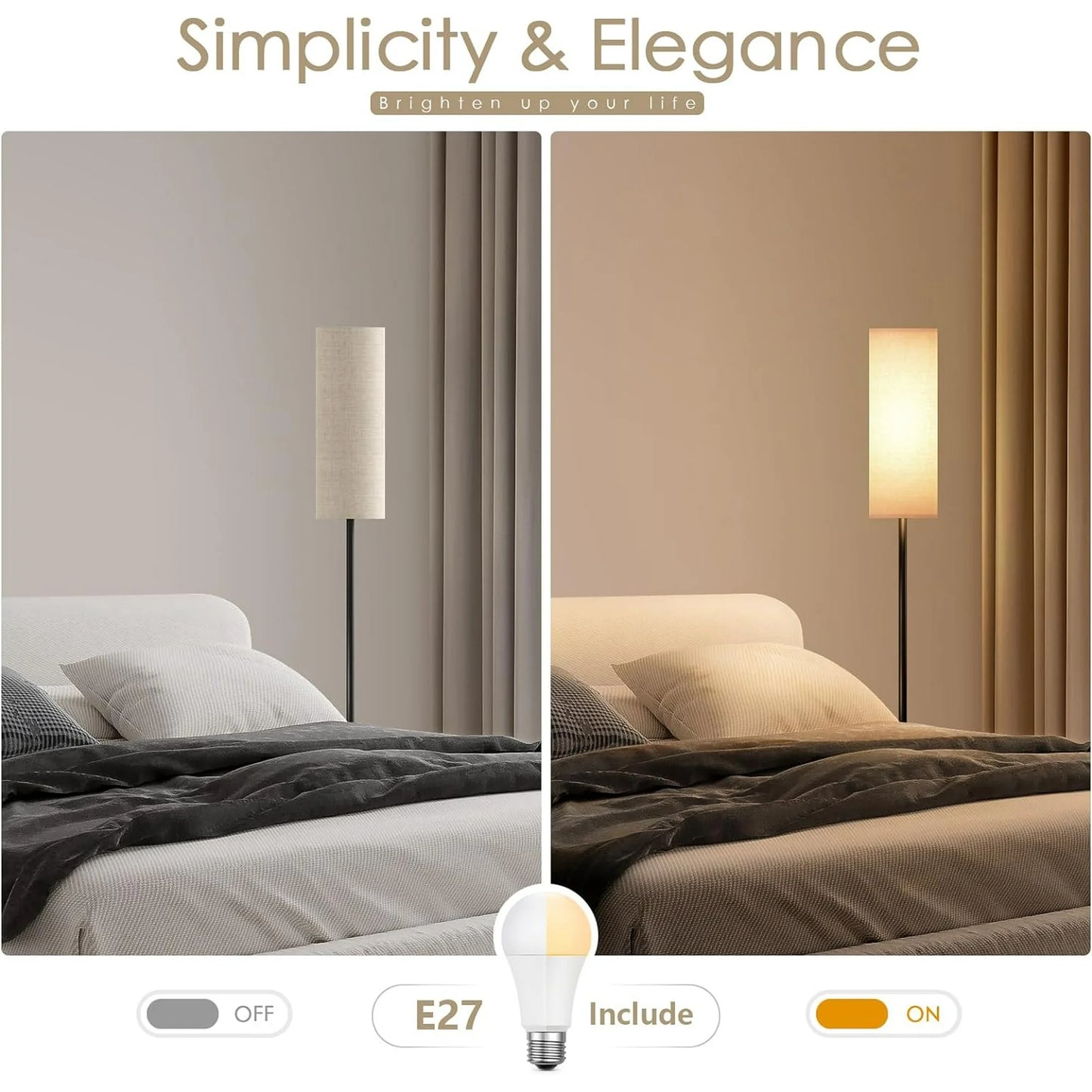 CAALOGT Floor Lamp, Modern Standing Lamp with 3 Color Temperatures, Foot Switch, for Living Room, Bedroom (9W LED Bulb )