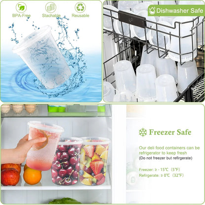 Deli Containers with Lids [25 Set] 32 oz Meal Prep Ccontainers Reusable,Plastic Containers ,BPA Free, Stackable, Leakproof, Microwave and Freezer Safe