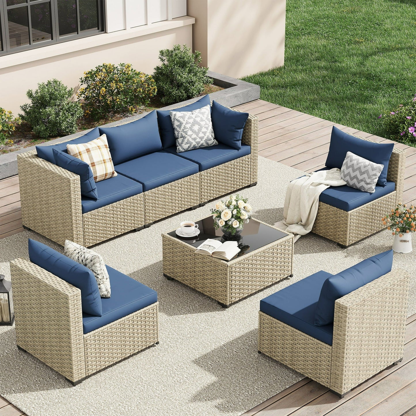 UDPATIO Patio Furniture Sets, Modular Rattan Outdoor Patio Sectional Furniture Sofa Set, Wicker Patio Conversation Set for Backyard