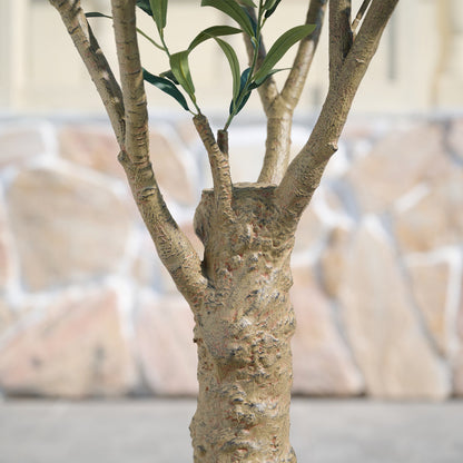 DR.Planzen Artificial Olive Tree, 6FT Tall Silk Faux Olive Tree with Massive Trunk Base, UV Resistant Black Plastic Potted Plant for Home Office Decor
