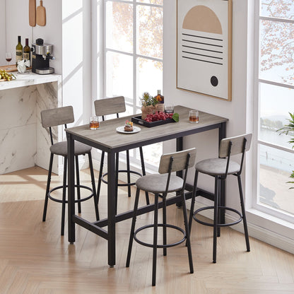 UHOMEPRO 5 Pieces Dining Table Set, Modern Counter Height Table with 4 PU Leather Bar Stools, Wood Bar Table and Chairs Set, Pub Table Dining Room Table Set for Kitchen, Breakfast Nook, Walnut