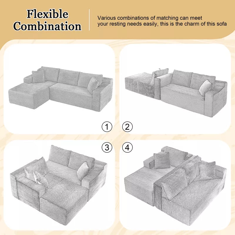 Dolonm 103" L-shaped Modular Cloud Sofa,Compressed Boneless with Deep Seats,No Assembly, for Living Rooms Bedrooms