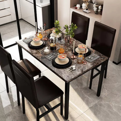 Hooseng Dining Table Set for 4, 5-piece Kitchen Table and Chairs, Rectangular Dining Table Set with Four Black Chairs and Marble Top
