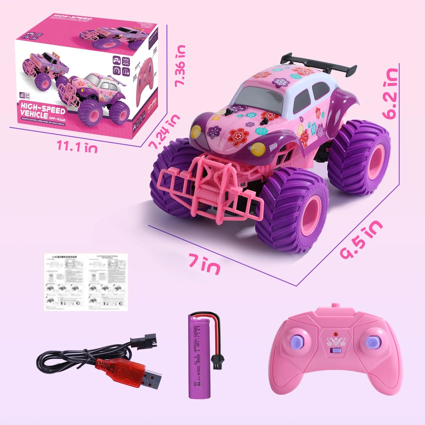 JoyStone Pink RC Cars for Girls, 1:18 Scale Jeep Remote Control Car, 30 Min Playtime 2.4Ghz LED Light Off-Road Pink Monster RC Trucks