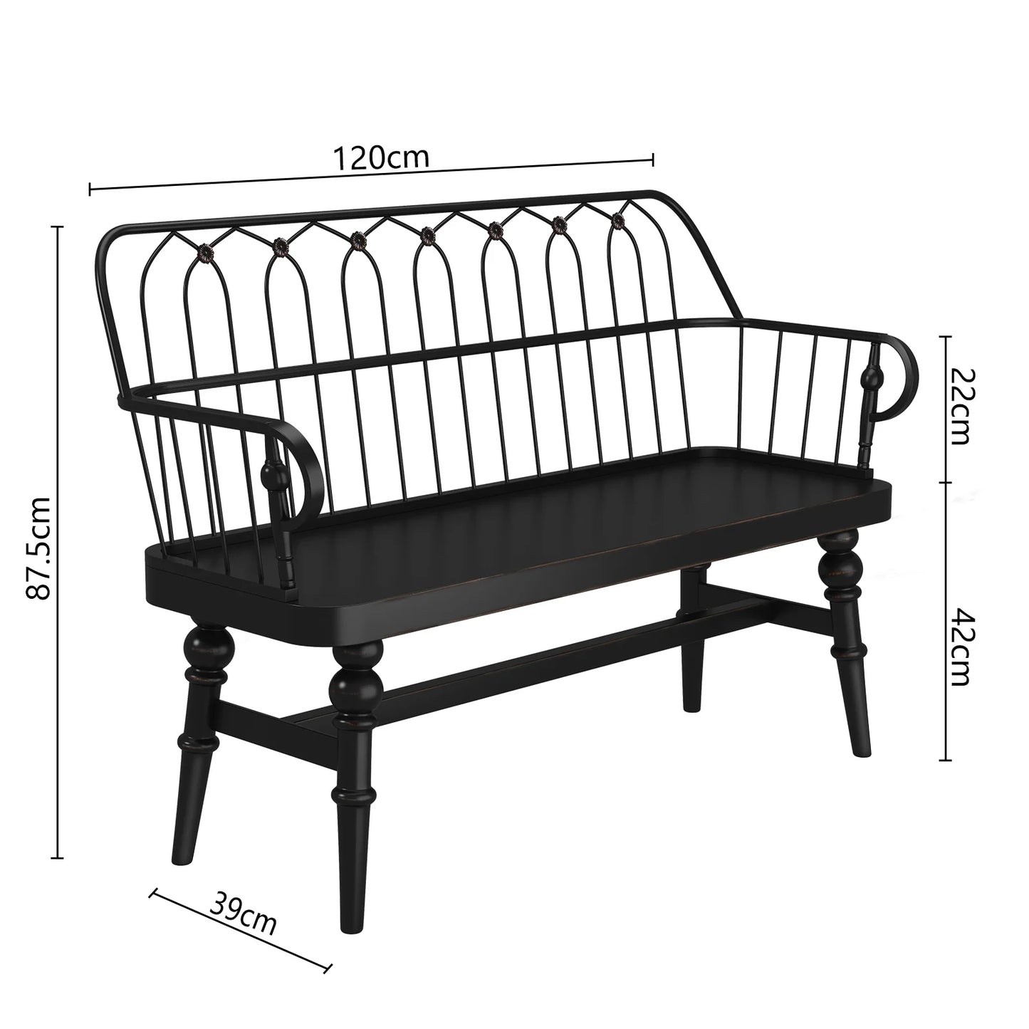 CBJCBJ Farmhouse Entryway Bench, Spindle Back Wooden Dining Benches for Living Room, Mudroom, Black