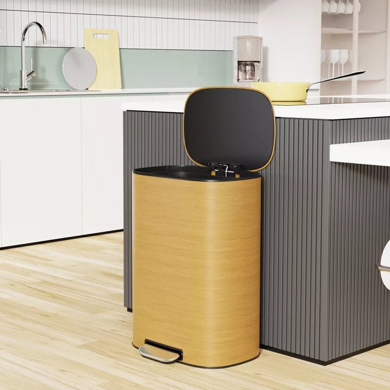 13 Gallon 50L Kitchen Foot Pedal Operated Soft Close Trash Can - Stainless Steel Ellipse Bustbin