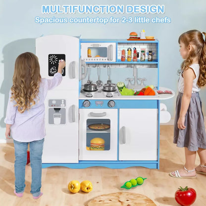 Kinder King Wooden Kids Play Kitchen, Toy Kitchen Playset for Toddler, Pretend Oven, Microwave, Realistic Kitchen Sets for Boys Girls Age 3+