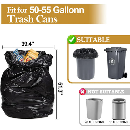 55 Gallon Trash Bags (50 Count)1.5 Mil,Heavy Duty Outdoor Garbage Bags for Commercial, Lawn and Leaf