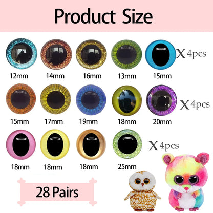 12-25mm Doll Safety Eyes£¬Colorful Plastic Crochet Eyes with Washers for Doll, Puppet Crafting, Plush Animal Teddy Bear Craft Making (Multicolor)
