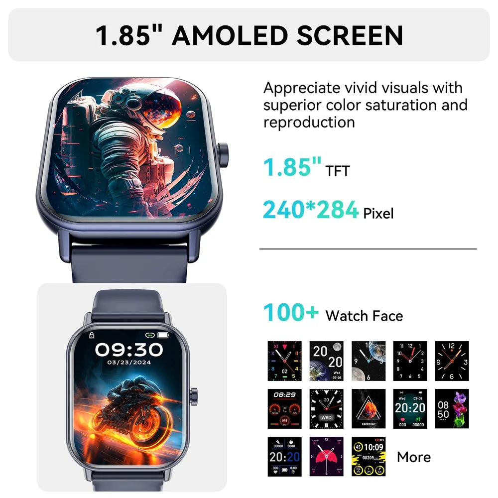 Mingdaln smartwatch for Android and Iphone Devices，1.85 Inches with Answer/Make Calls/100+ sport mode/IP68 Waterproof, with Activity Fitness Tracker for men and women (Blue)