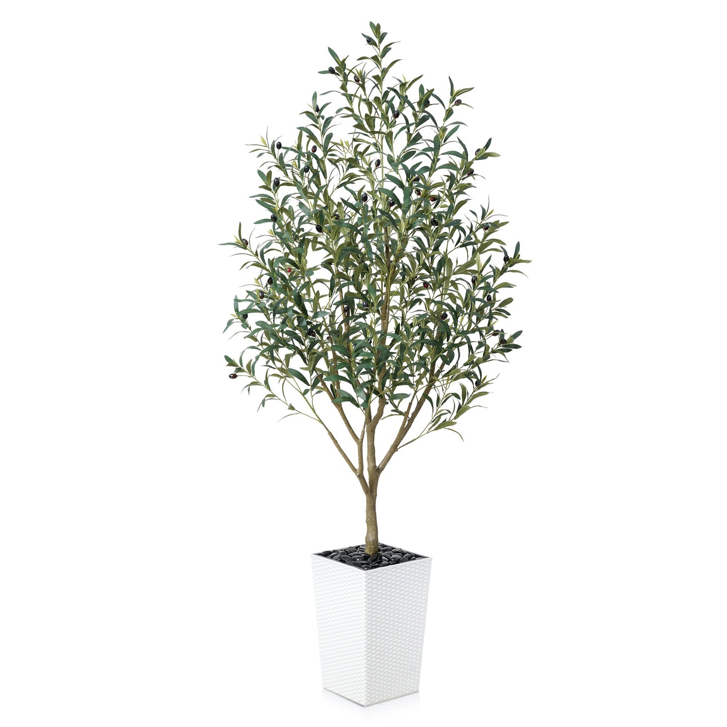 DR.Planzen 6ft Artificial Olive Tree with White Tall Planter, Realistic Silk Leaves UV Resistant Faux Indoor Outdoor Plant for Home Office House Decor